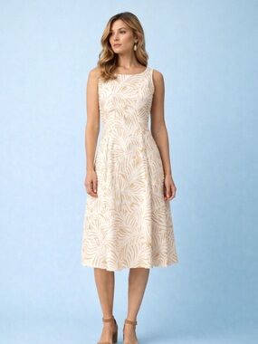 Nicole Miller Dress Linen Blend Shift Dress Leaf Print Dress Sz 6 NWT